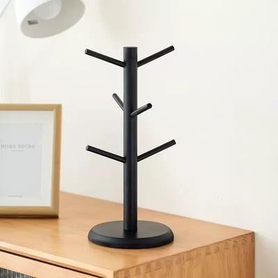 Youfap Market Bamboo Mug Rack With 6 Hooks, Tree Shaped Coffee & Tea Cup Holder black