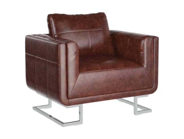 Heofavd Würfel-Sessel Braun Kunstleder Modern Polstersessel Holzgestell