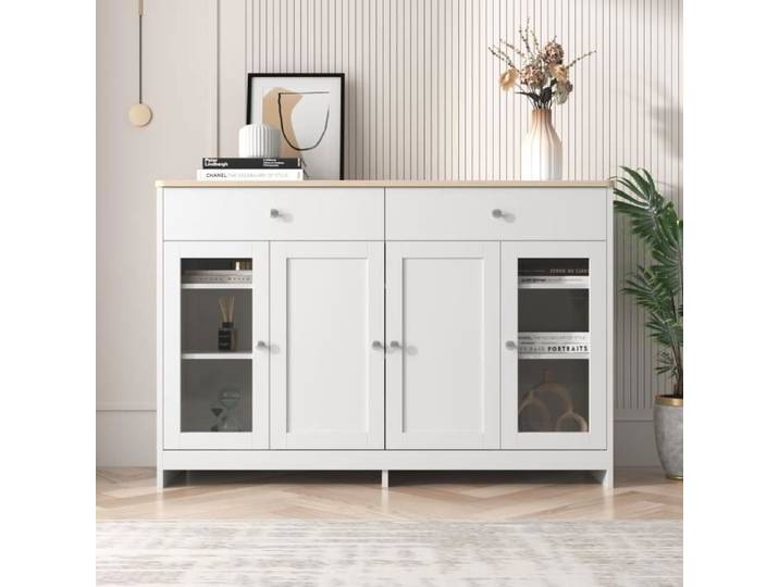 Buffet bas - LEYTN - 120x37x80cm - 4 portes - 2 tiroirs - Style scandinave moderne