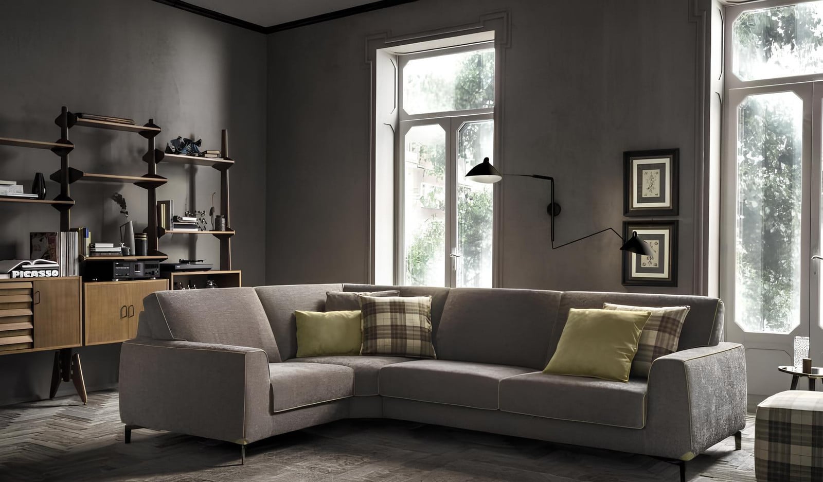 Moderne Italiaanse hoekbank in textiel voor de woonkamer
