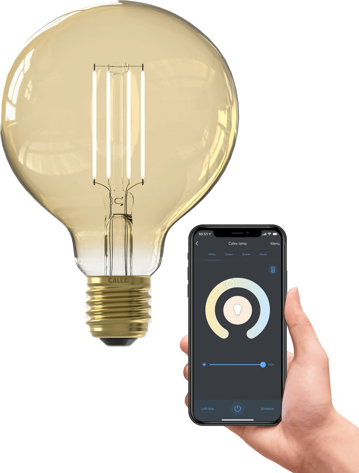 Calex Smart LED-lamp G95 bolvormig E27 warm wit licht WiFi dimbaar goudkleurig
