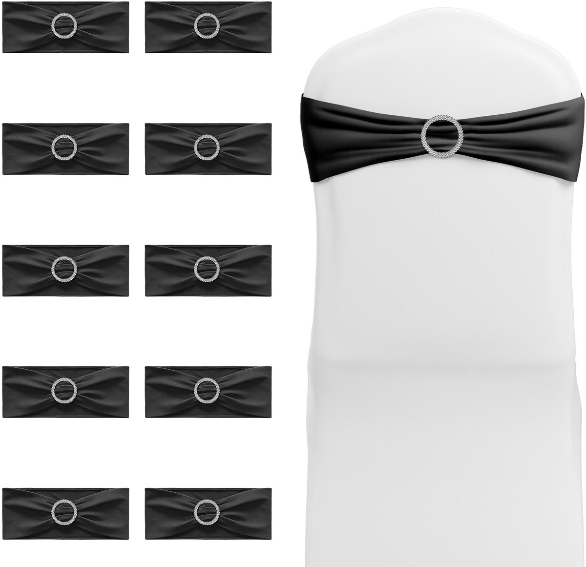 ACXIN Elastische Stoeljerp met Strass Gesp - 10 Stuks - Zwart