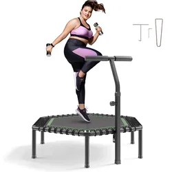 VEVOR Fitnesstrampolin Indoor für Erwachsene, Minitrampolin mit 205 kg Traglast, 1385 mm Rebounder-Trampolin mit 3-stufig Höhenverstellbarem Haltegriff und Schaumstoffgriff, Heimtrainer Sportgerät