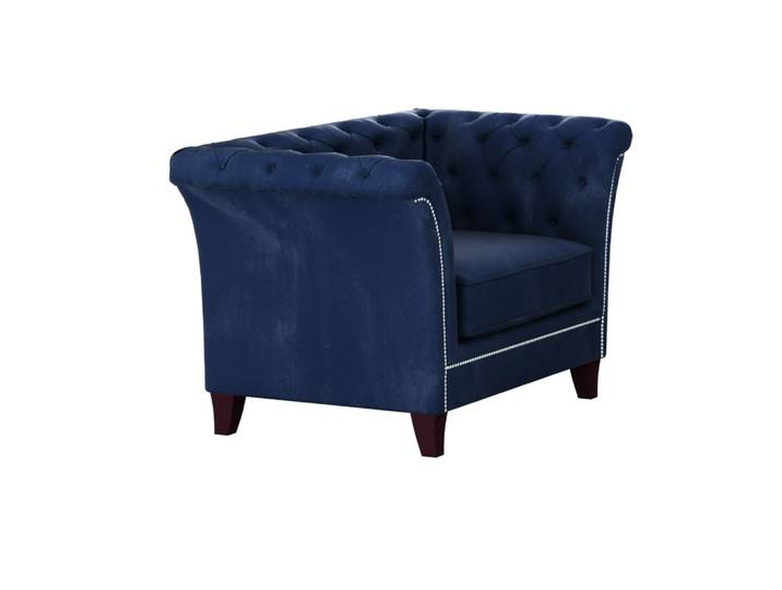 Fauteuil Chesterfield en velours, bleu marine