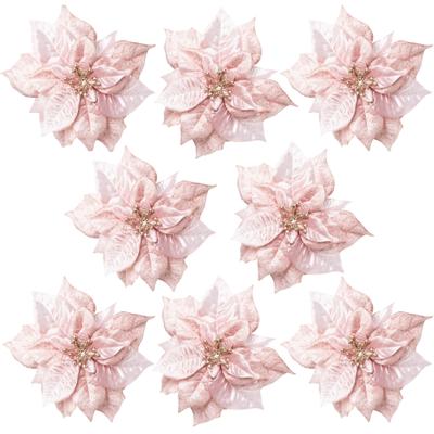 Weihnachtsbaumklammer CREATIV DECO "Poinsettienblüte, Weihnachtsdeko, Christbaumschmuck", rosa (rosa, goldfarben), Ø:17cm, Kunststoff, Polyester, Weihnachtsbaumschmuck, Weihnachtsbaumschleife Weihnachtsbaumschmuck Weihnachtsanhänger...