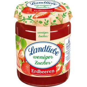 Landliebe Fruchtaufstrich weniger Zucker, Erdbeeren, vegan, 55% Fruchtgehalt, im Glas, 180 g