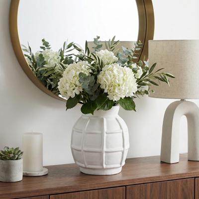 Sagebrook Home "Paper Mache Raised Grid Texture Modern Vase - White, 11"""