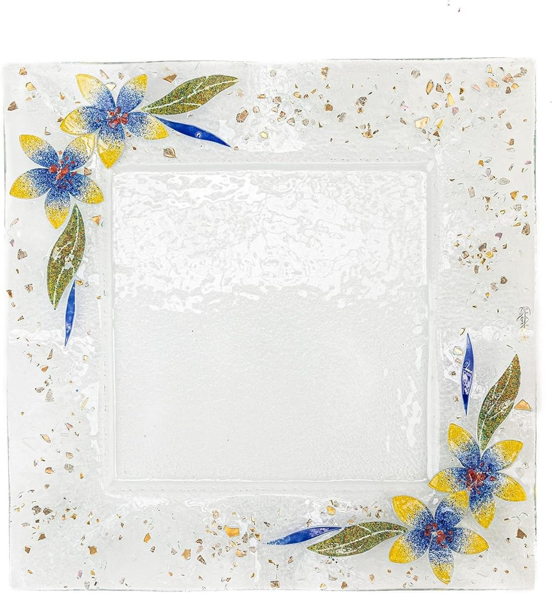 Handgemaakt Murano Glas Vierkant Glazen Dienblad - Blauw Grijs