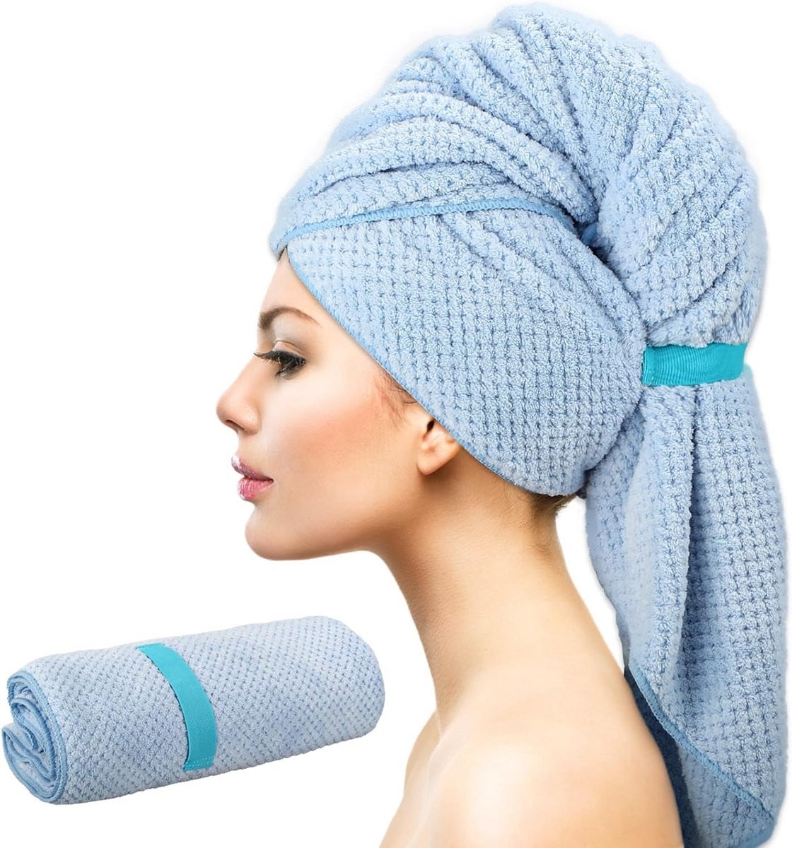 Super absorberende haarturban voor volwassenen, blauw