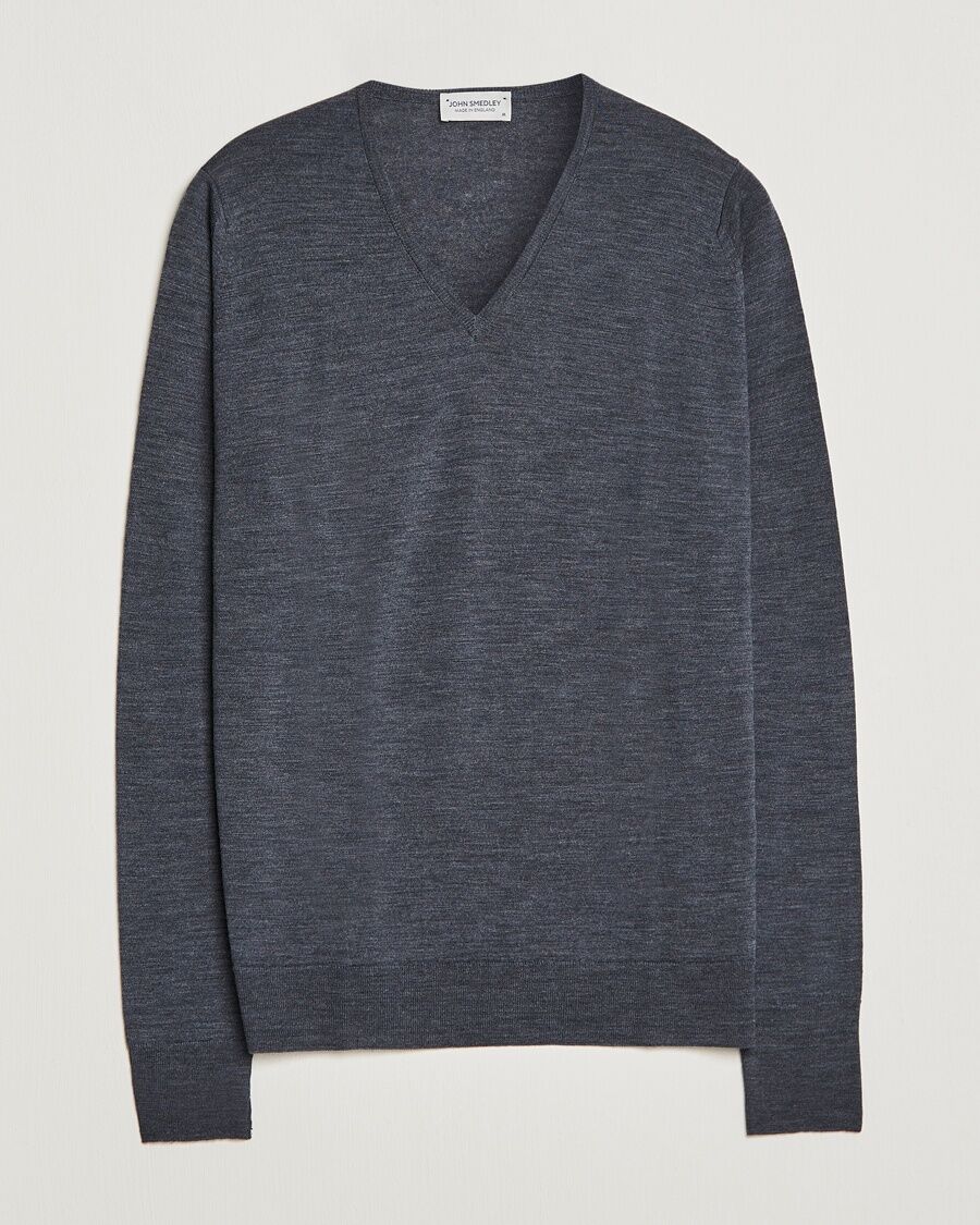 John Smedley Bobby Extra Fine Merino V-Neck Pullover Charcoal men L Grå