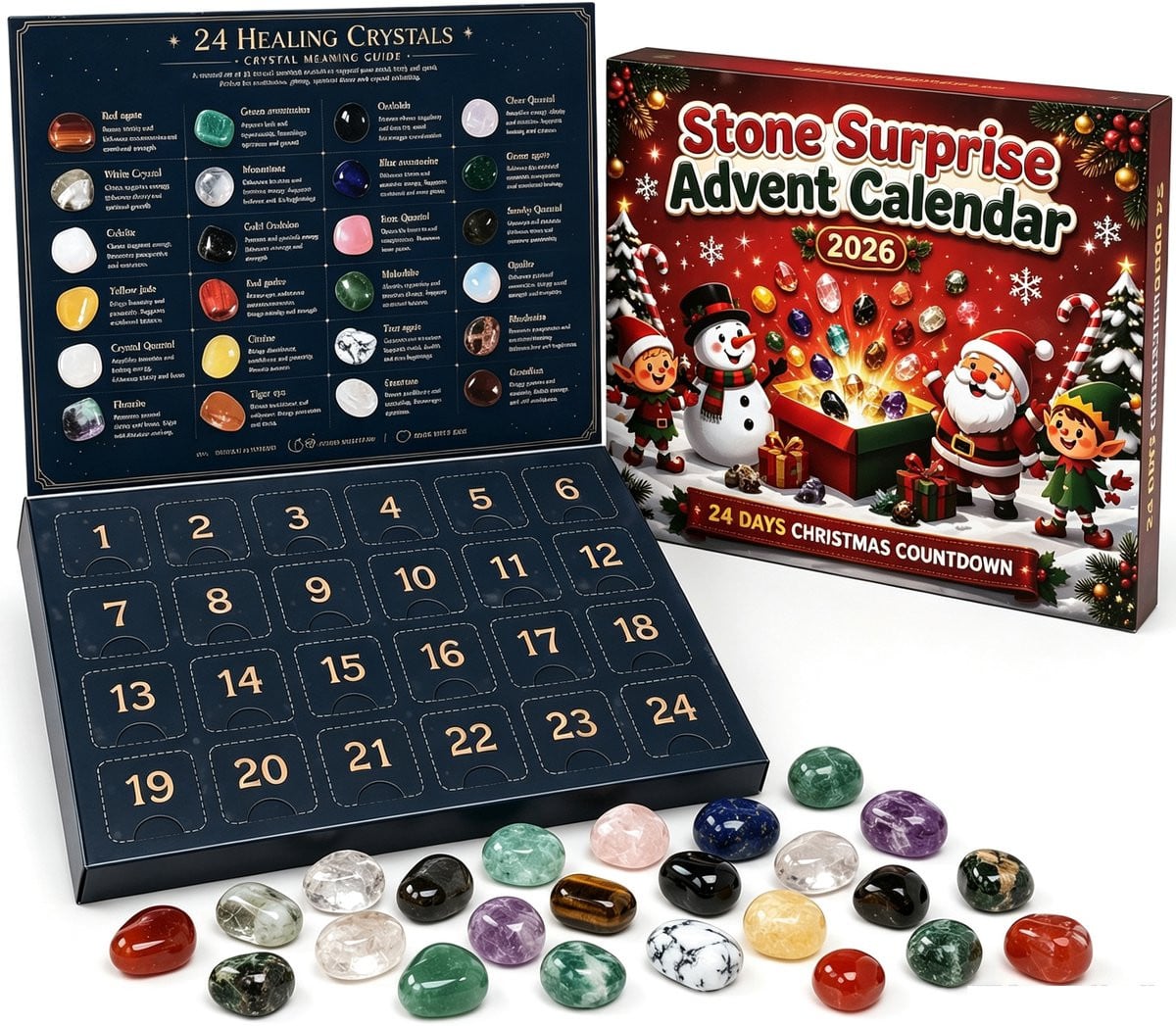 Kristallen edelsteen adventskalender met 24 edelstenen voor kinderen