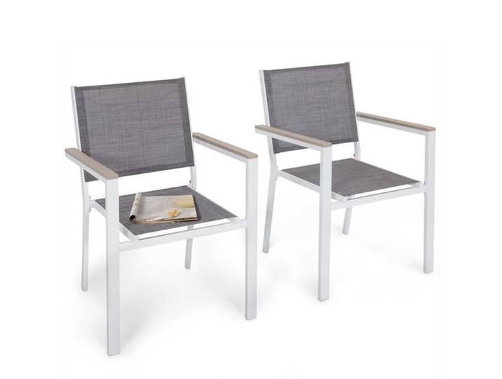 Avestar Chaises Empilables D'extérieur Lot De 2 Chaises De Patio Avec Accoudoirs En Faux Bois Pour Terrasse Jardin & Balcon Gris