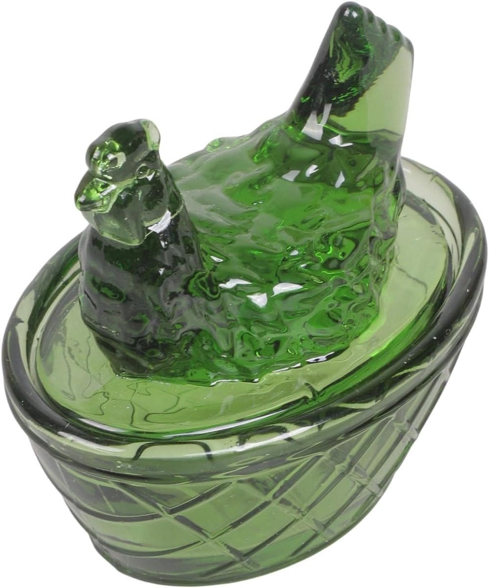Glazen Duivin Beeldje - Blauw Groen - Handgemaakt Decoratief Miniatuur Kip Accent voor op de Tafel - 66 x 64 cm