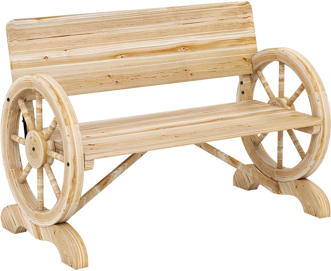 Lily Manor Outsunny Wooden Garden Bench 2 Seater High Back Outdoor Natural Wood Finish Brown 80cm H X 114cm W X 58cm D