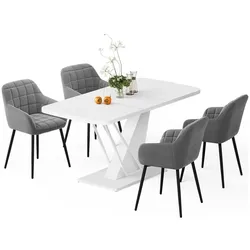 Vicco, Essgruppe, Esstisch-Set Fenaro, Weiss, 120 x 80 cm mit 4 Esszimmerstühlen