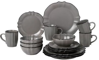 Lorren Home Trends 16 Piece Scalloped Edge Slate Grey Dinnerware