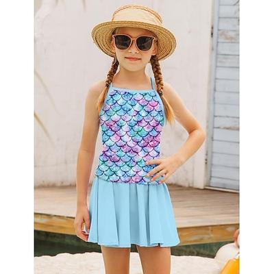 Kinder Mädchen Badeanzug Outdoor Strand Meerjungfrau Urlaub Sport Mode Badeanzüge Ab 4 Jahren Sommer Blau