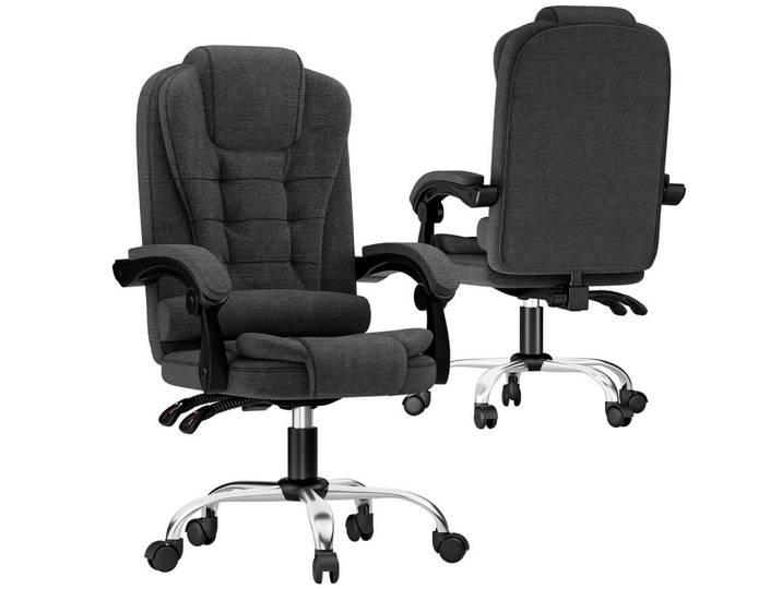 Rattantree Bürodrehstuhl modern, gepolsterte Sitzfläche, höhenverstellbar – Dunkelgrau, Metall, 64x115x64 cm, Büromöbel, Bürostühle, Drehstühle