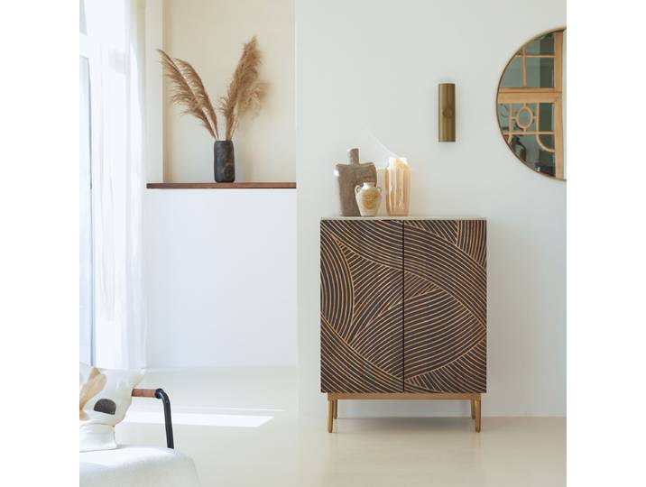 Anrichte aus massivem Mangoholz und Terrazzo 80 cm - Braun - Mango