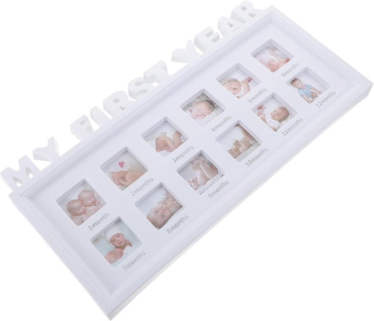 Wit Baby Fotolijst Eerste Jaar 12 Maanden Collage 41 x 20 cm