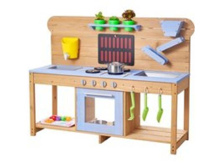 VEVOR Cuisine à Boue 122 cm Cuisine Patouille Extérieur Enfant pour Jouer avec Eau et Sable, en Bois, avec Four, Pots Plantation, Crochets, Double Évier, Pelles, Spatules, Casseroles, Accessoires