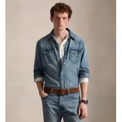 Polo Ralph Lauren für Herren. 710703936001 Blaugeflammtes Denim-Westernhemd (XS), Lässig, Baumwolle, Klassisch, Langarm