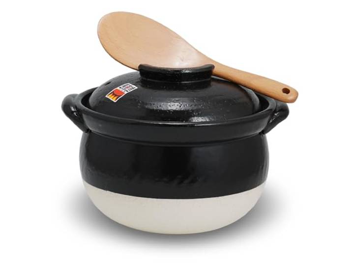 Banko-Yaki Flauschiger Reistopf, Steingut Reiskocher mit Innendeckel, Messbecher und Paddel, traditioneller japanischer Donabe für gleichmäßig gekochten Reis, gemischten Reis und Brei (3-Gou/für 3 bis