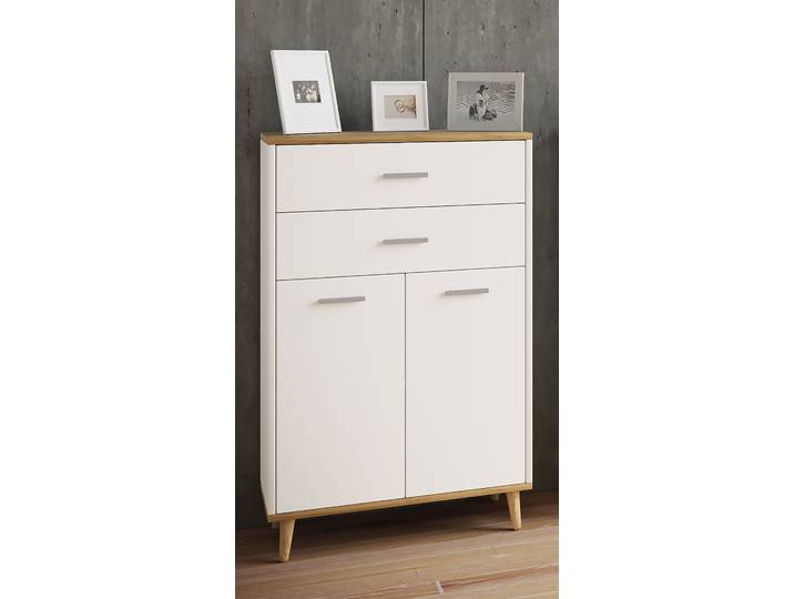 Meuble bas Landos 60 x 97 x 28cm Blanc/Blanc/Imitation chêne