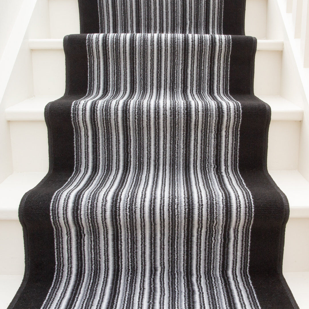 17 Stories Anemarie Striped Area Rug Black/White Runner 80cm x 1249cm
