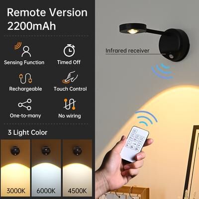 Friendly Fresh Finds Wireless Wall Light Motion Sensor Light USB Rechargeable LED Picture Light Dimmable Spotlight black