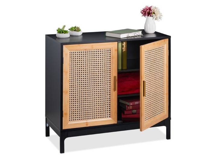 Relaxdays Sideboard mit 2 Rattan-Türen