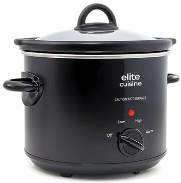 Elite Cuisine MST350 3 Qt Slow Cooker with Adjustable Settings, Black