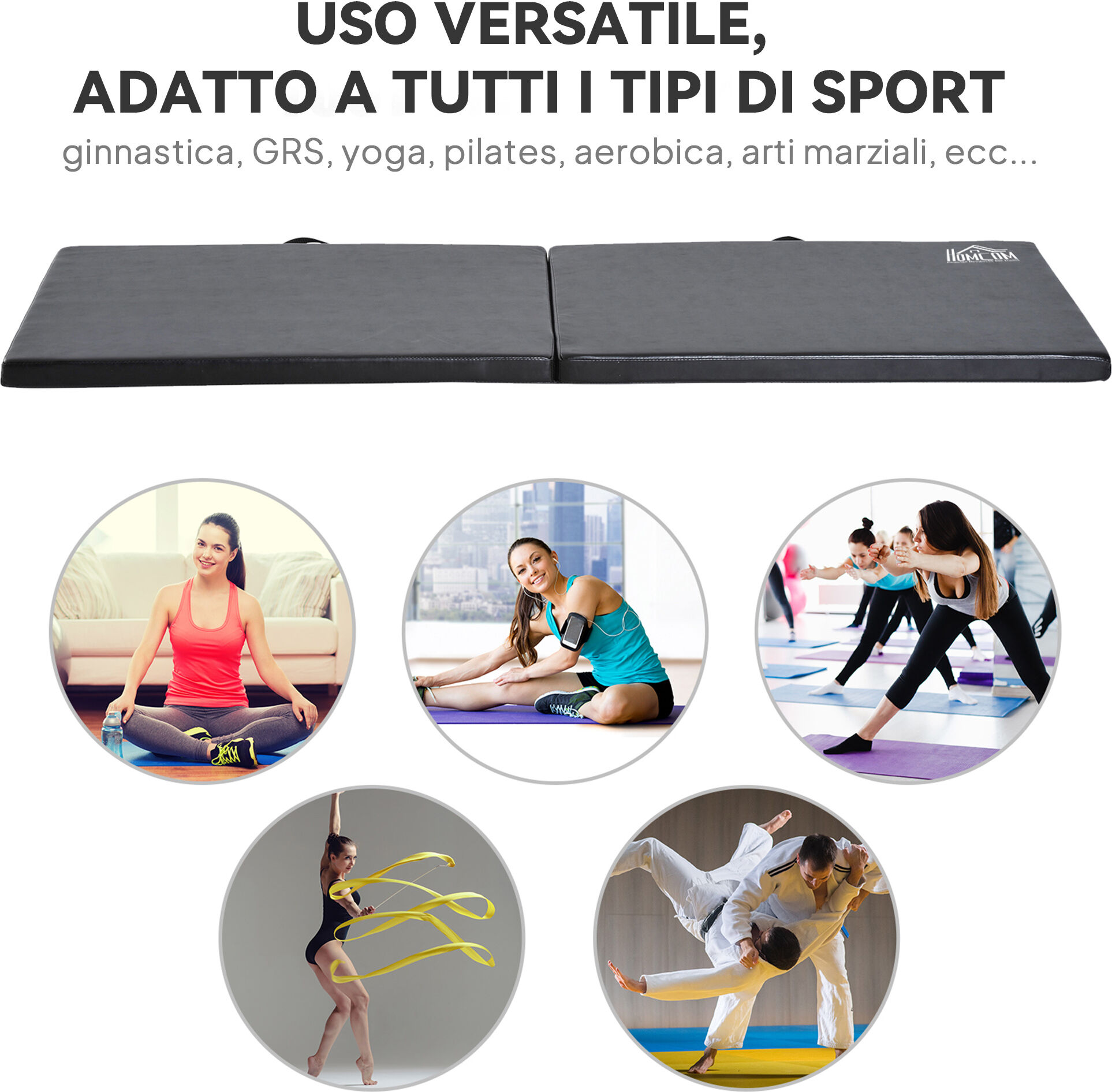 Altro Tappetino Da Ginnastica Pieghevole, Materassino Fitness Spesso 5 Cm E Antiscivolo, 180x60x5 Cm, Nero