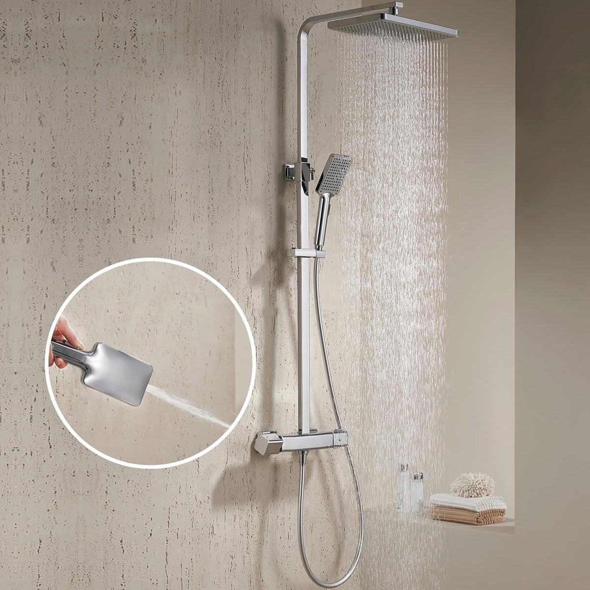 Modern Thermostatisch Douchesysteem met Regendouche en Handdouche in Chroom en Zilver RVS