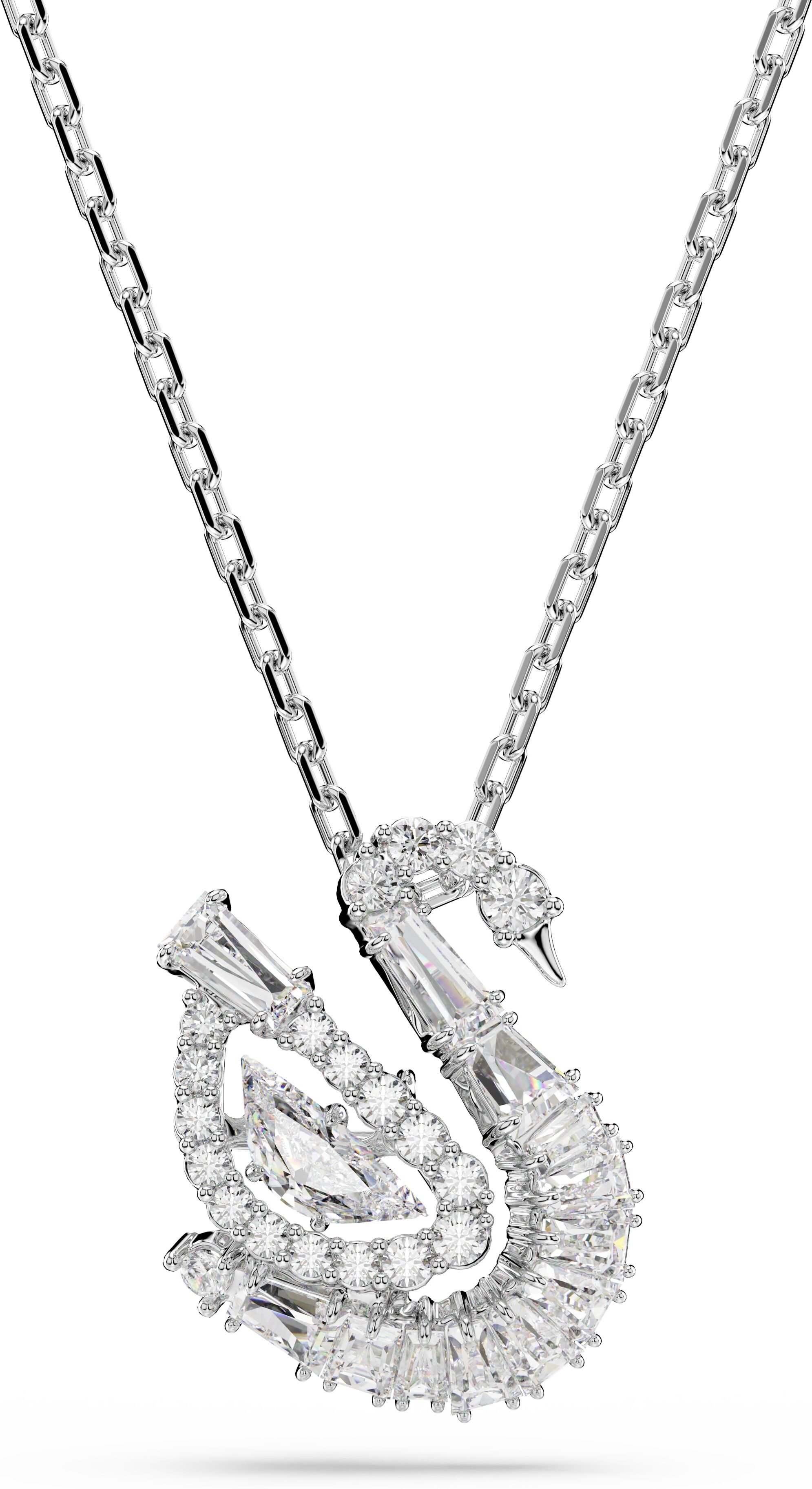 Kette mit Anhänger SWAROVSKI "Schmuck Geschenk Schwan Halskette", silber (metallfarben, kristallweiß), Halsketten, Damen, Metall, mit Swarovski Kristall, Swarovski Zirkonia (synth.)