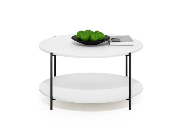 Furinno Besi 2-stufiger moderner runder Couchtisch mit stabilen Metallbeinen, Weiß/Schwarz