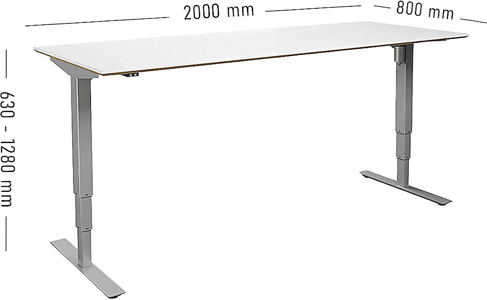 kaiserkraft Schreibtisch Atlanta Trend, elektrisch höhenverstellbar, gerade, BxT 2000 x 800 mm, weiß/silber