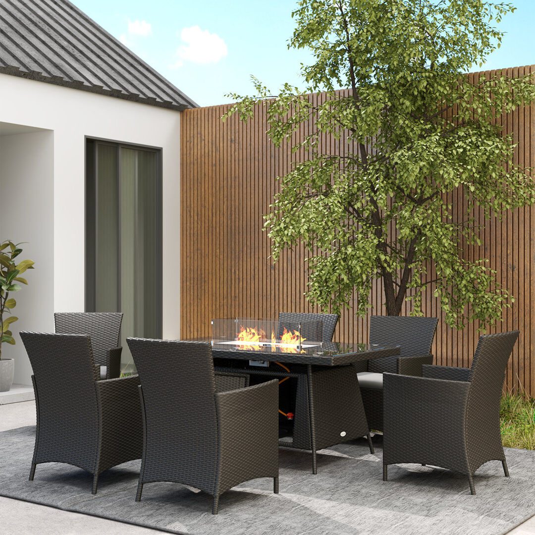 Brayden Studio Outsunny 7 Pieces Outdoor Rattan Garden Furniture with Fire Pit Table Black Black 6