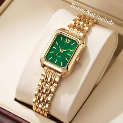 Fabled Fashion Studio Elegant Rectangle Women Watch Analog Quartz Wristwatch gold Green No Box