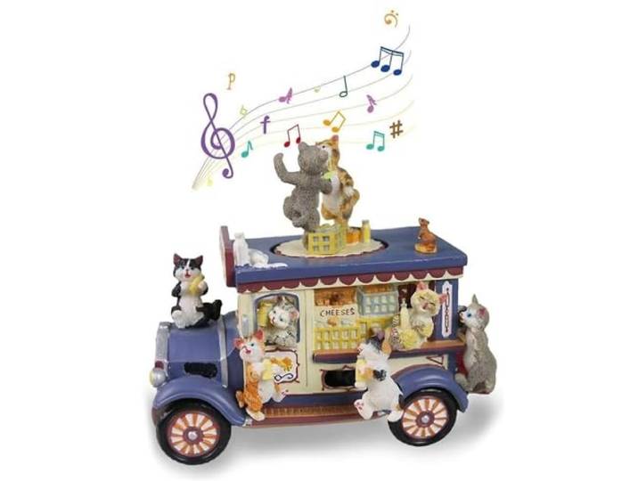 VNCdfhETs Dekorative Spieluhr Cartoon Auto Spieluhr Harz Katze Tanzen Drehen Uhrwerk Neujahr Weihnachten Musikalisches Erinnerungsstück
