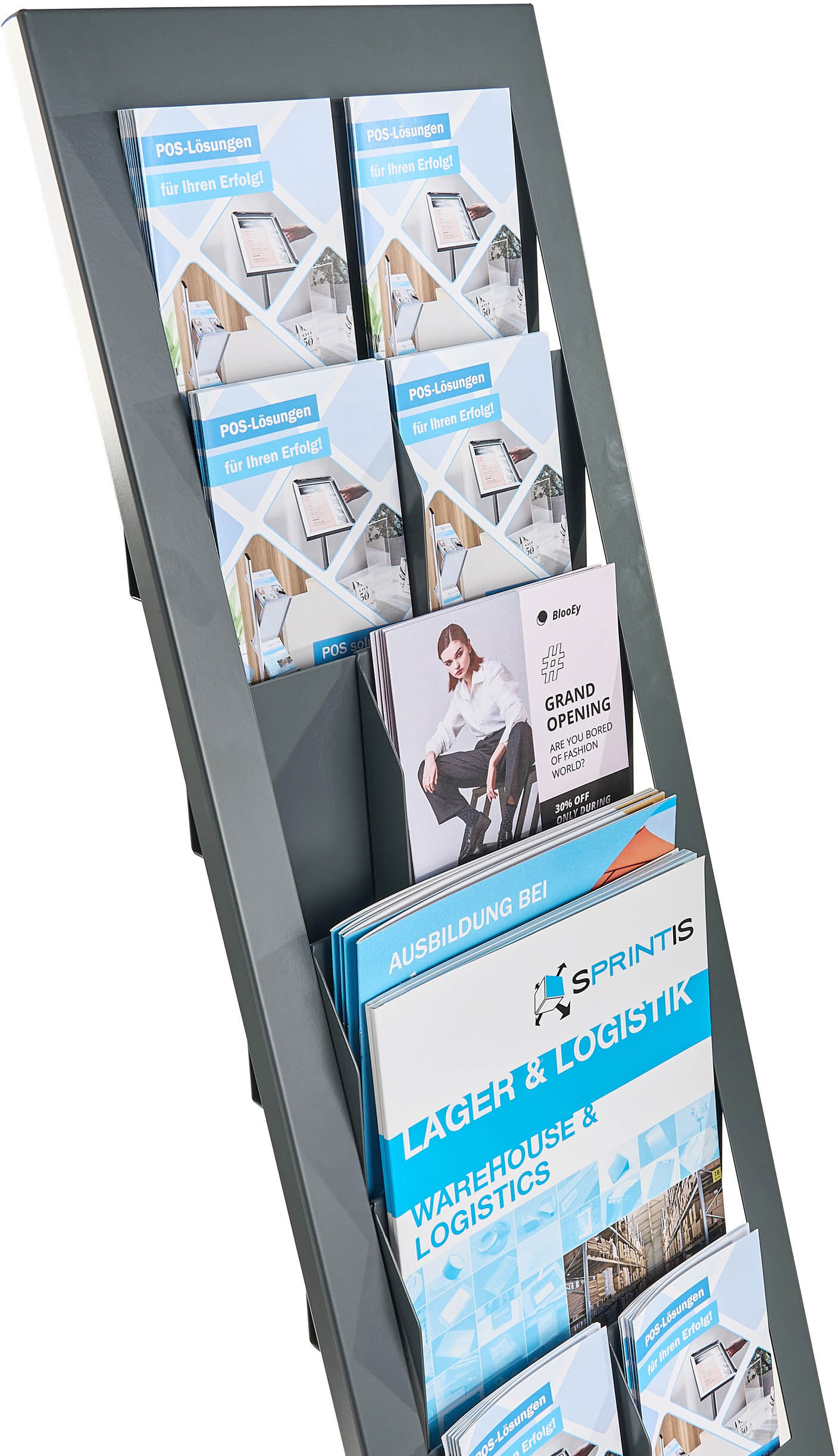 SPRINTIS Présentoir brochures PLANAR, 6x A4 gris foncé, acier
