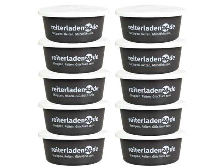 RL24 - Leckerlischale – Grau – 10 Schalen á 8l (10er Set) Müslischale mit Deckel für Pferde – Futterschale zur Aufbewahrung von Leckerli & Pferdefutter – Leckerli-Dose