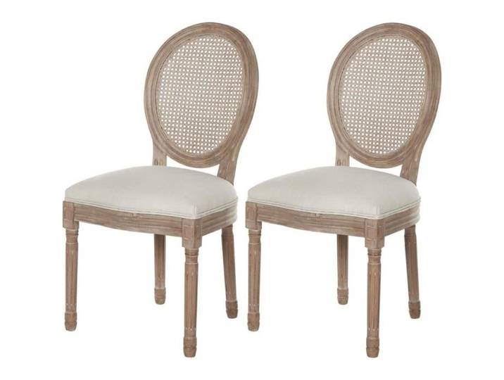 Chaise ATHM DESIGN MEDAILLON – Design tissu & bois beige (Lot de 2)