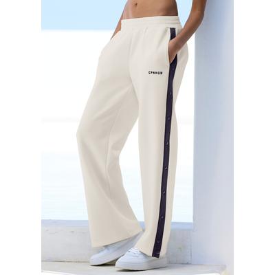 Relaxhose COPENHAGEN STUDIOS, Damen, Gr. M (40/42), N-Gr, beige (sanftes weiß), Trikot, Obermaterial: 75% Polyester, 17% Viskose, 8% Elasthan, unifarben mit Farbeinsatz, bequem lang, Hosen Relaxhose, mit seitlicher Druckknopfleiste