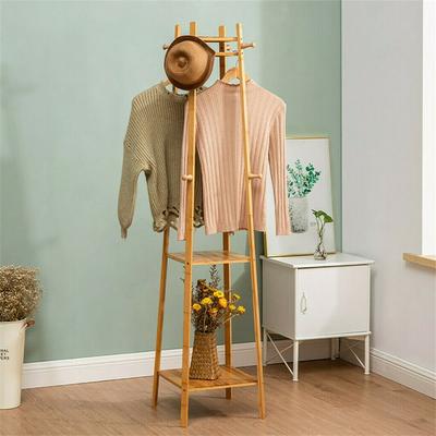 FATIVO Bamboo Coat Hat Rack Free Clothes stand Standing with 3 Shelves 8 Hooks