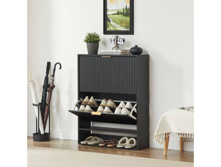 CollaHausse Armoire Chaussures 80x24cm Façade Rainurée Anti-basculement Noir