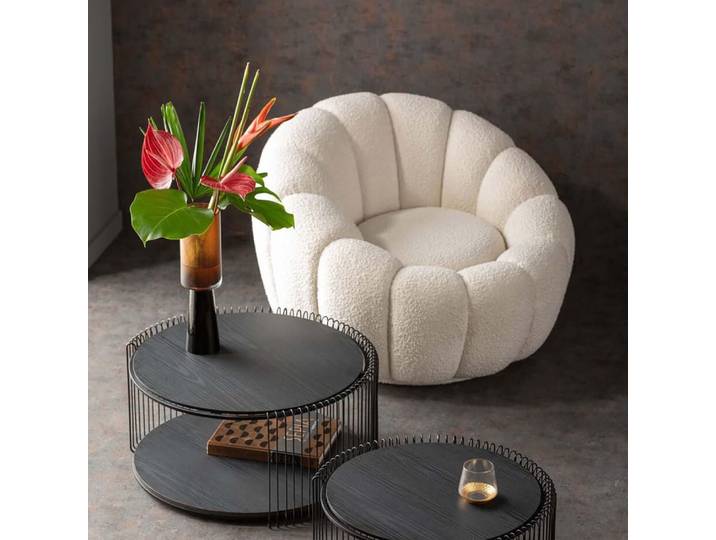 Fauteuil pivotant en polyester bouclé blanc