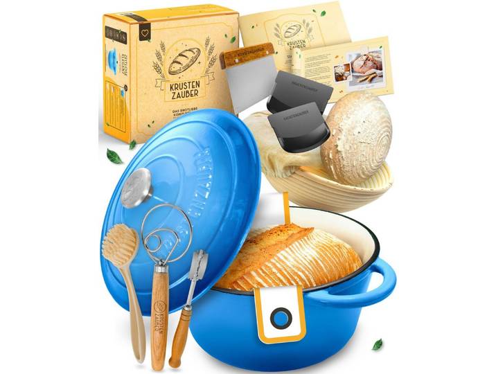 Krustenzauber Brotbackform Emaille Brotbackform 28cm mit Deckel im Komplettset, Kastenform Brot