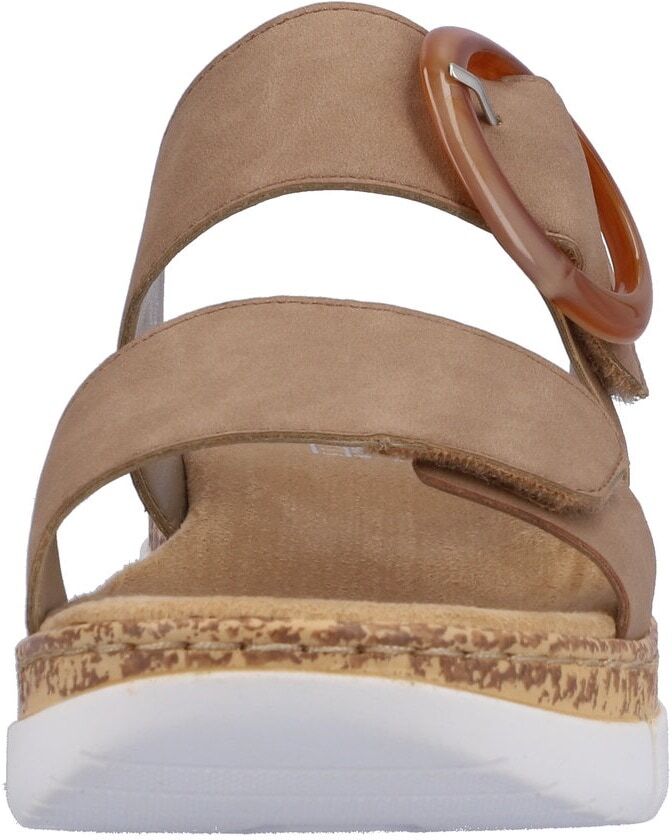 Pantolette RIEKER, Damen, Gr. 36, Synthetik, beige, Lederimitat, Schuhe Pantolette, Keilabsatz, Sommerschuh, Schlappen mit moderner Zierschnalle