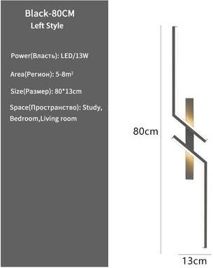 Uplift Picks Modern LED Strip Wall Light Minimalist Bedside Decorative Sconce black 80 Cm (left) tricolor Light